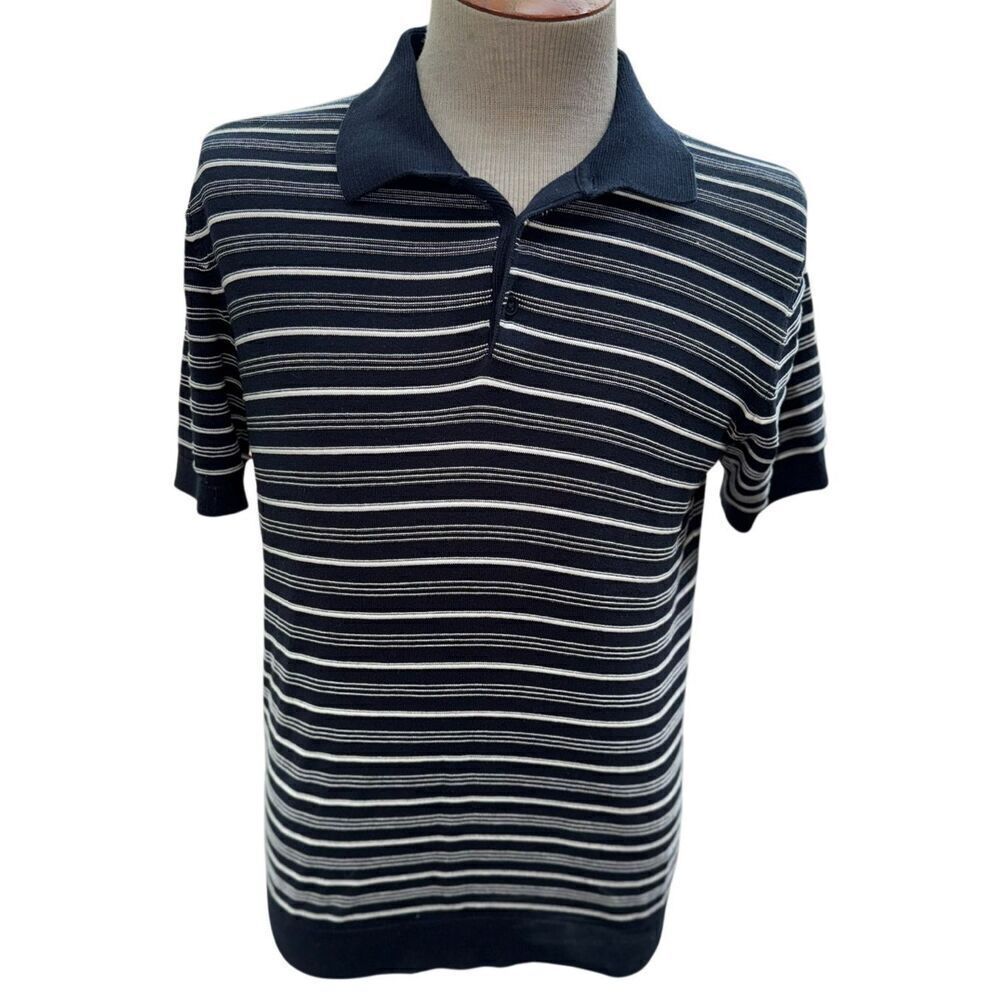 MNG Men’s Short Sleeve Polo Split Collar Stripe Knit Sz. M